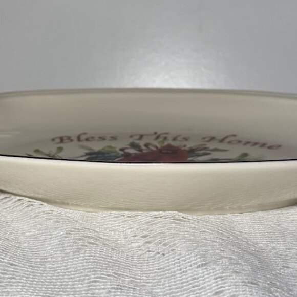 LENOX  Winter Greetings Tray "Bless This Home" - Red Ribbons, Cardinal On Holly - Picture 4 of 6